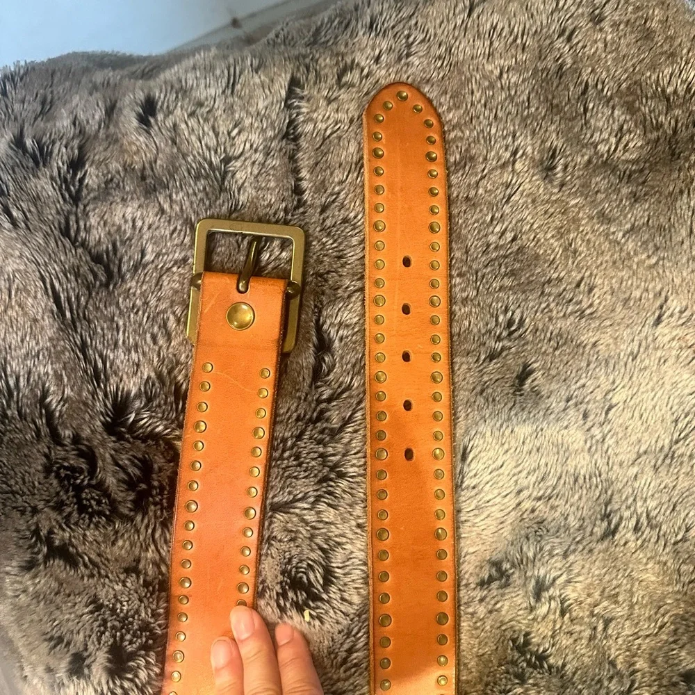 Banana Republic Brown Studded Leather Big Gold Buckle Belt, Small - Picture 9 of 9